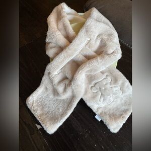 Tous Kids Beige Furry Scarf with Bear Motif